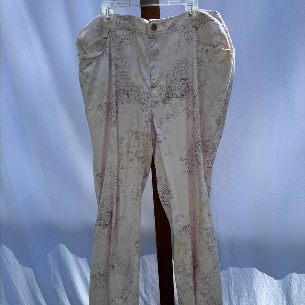 Dana Buchman Cream Floral Patterned Pants